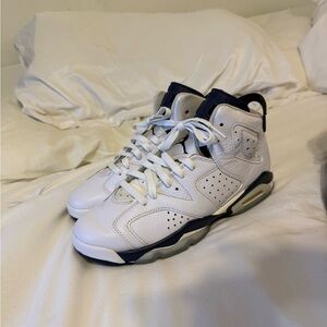 White and Navy High-Top Sneakers